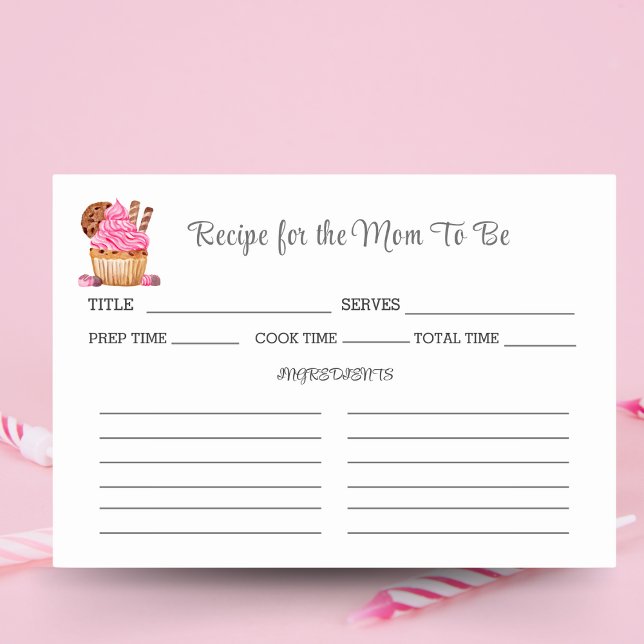 Numeração De Mesa Receita de Chá de Bebê com Cupcake Rosa em Aquarel (Criador carregado)
