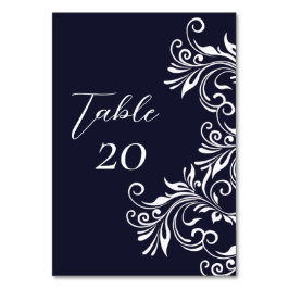 Numeração De Mesa Recepção de Casamento Azul-Marinho e Branco Elegan