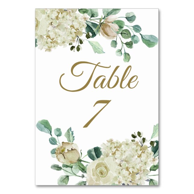 Numeração De Mesa Recepção de Casamento com Aquarela de Rosa Branca  (Frente)