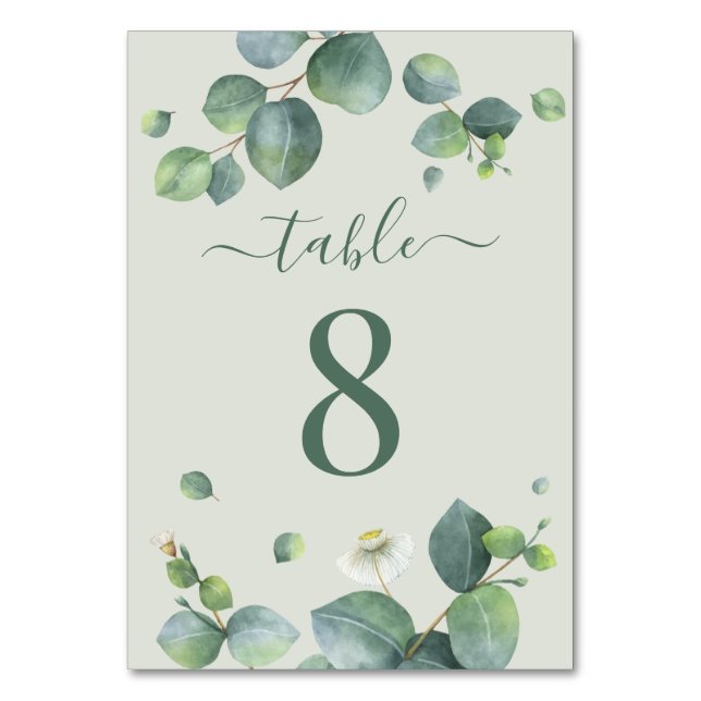 Numeração De Mesa Recepção de Casamento com Verde de Eucalipto (Frente)