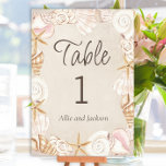 Numeração De Mesa Recepção de casamento de areia na praia<br><div class="desc">Placa de números de recepção de casamento de praia colorida com areia, emoldurada com conchas agradáveis. Personalize uma placa para cada mesa. Impresso na frente e atrás para permitir que seu número seja visto de ambos os lados. Entre em contato comigo para obter assistência com suas personalizações ou para solicitar...</div>