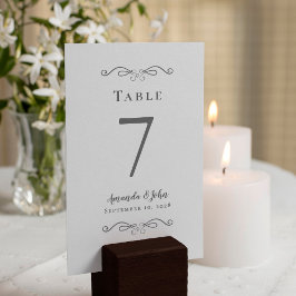 Numeração De Mesa Recepção de Casamento Elegante Caligrafia Cinza e
