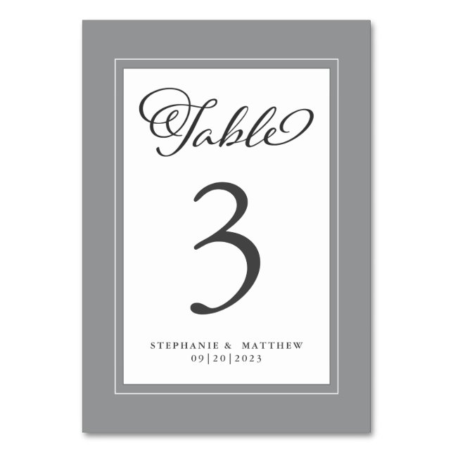 Numeração De Mesa Recepção de Casamento Elegante Chic Cinza e Branco (Frente)