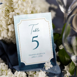 Numeração De Mesa Recepção de Casamento Elegante em Aquarela Azul