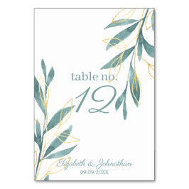 Numeração De Mesa Recepção de casamento Floral de Cor Verde ouro