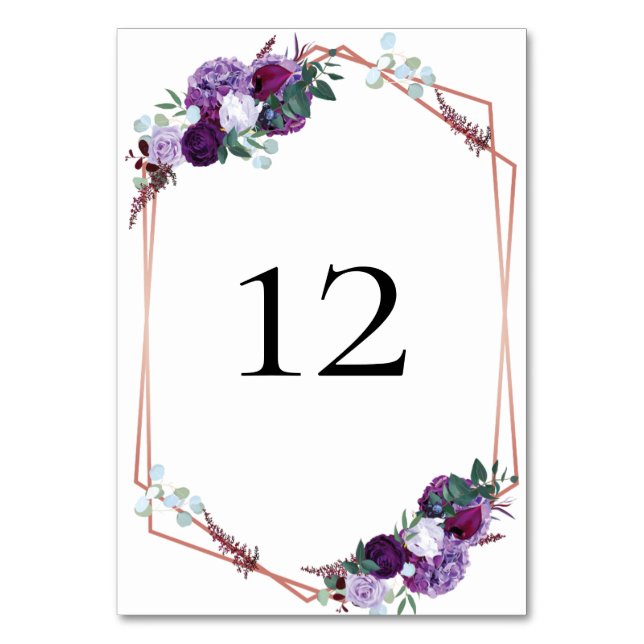 Numeração De Mesa Recepção de Casamento Floral Roxa Moderna (Frente)