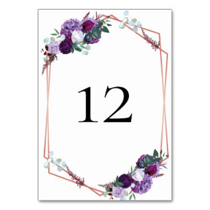 Numeração De Mesa Recepção de casamento Floral Roxo Moderna