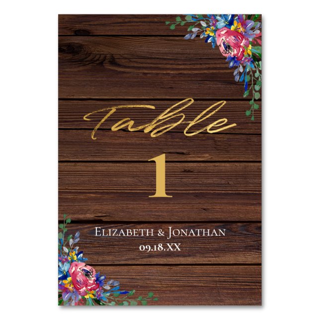 Numeração De Mesa Recepção Floral Dourada do Marinho Rustic Burgundy (Frente)