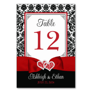Numeração De Mesa Red, Black Love Hearts Wedding Table Number