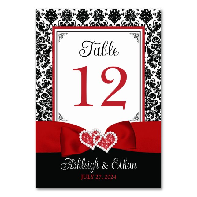 Numeração De Mesa Red, Black Love Hearts Wedding Table Number (Frente)