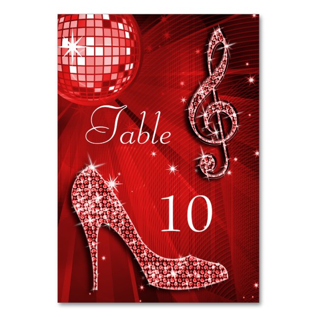 Numeração De Mesa Red Disco Ball e Stiletto Calçado Duplo Lado (Verso)