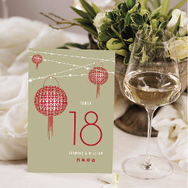 Numeração De Mesa Red Double Happy Lanterns Casamento Chinês Chic