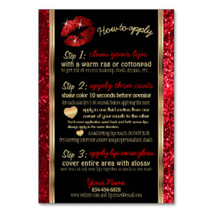 Numeração De Mesa Red Glitter Lip Como aplicar instruções