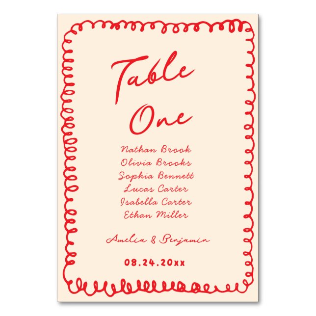 Numeração De Mesa red hand drawn heart whimsical wedding (Frente)