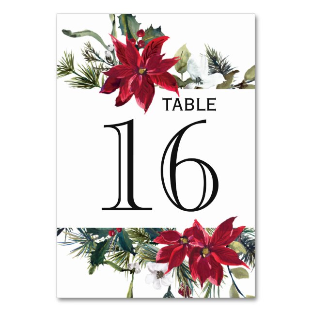 Numeração De Mesa Red Poinsettia Número da Mesa de Casamento de Nata (Frente)