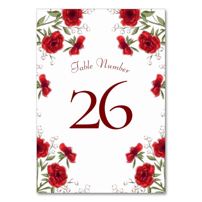 Numeração De Mesa Red Rose Romantic Wedding (Verso)
