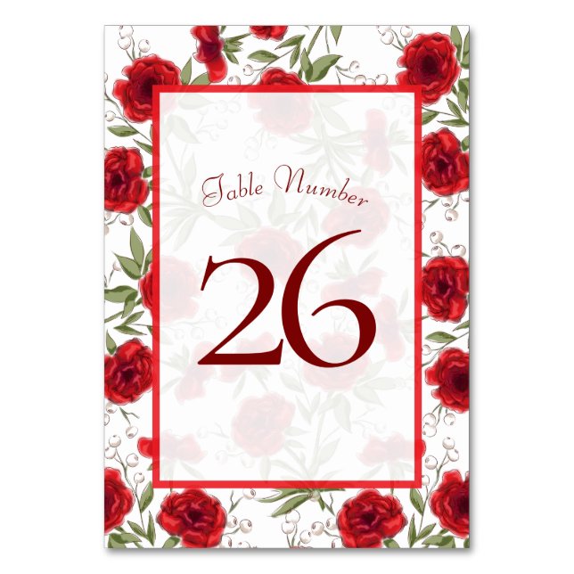 Numeração De Mesa Red Rose Romantic Wedding (Verso)