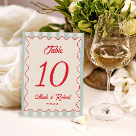 Numeração De Mesa Red Script Blue Line Retro Wedding Table Number