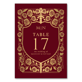 Numeração De Mesa Red Shield Medieval Fantasy Casamento Monograma