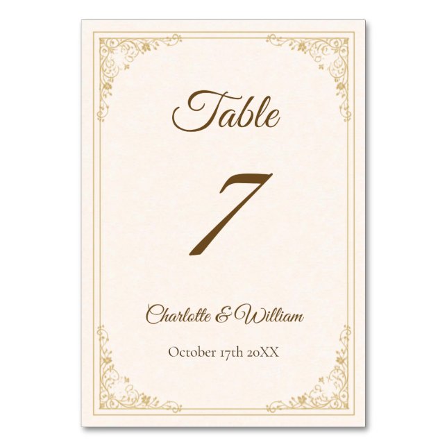 Numeração De Mesa Refined Gold Frame Wedding Table Number (Frente)