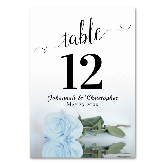 Numeração De Mesa Refletindo Casamento Elegante de Rosa Azul-Dusta C (Frente)