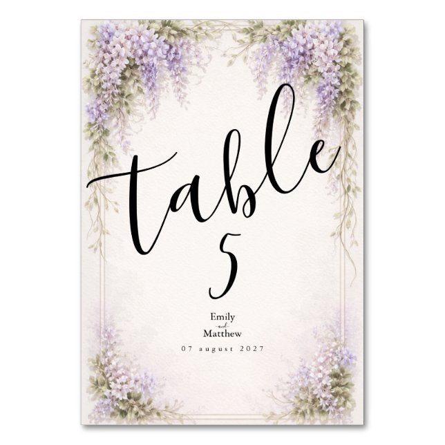 Numeração De Mesa Regency Wisteria Wedding Table Number Card (Frente)