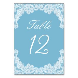 Numeração De Mesa Renda Branca em Número de Mesa Azul Pastel