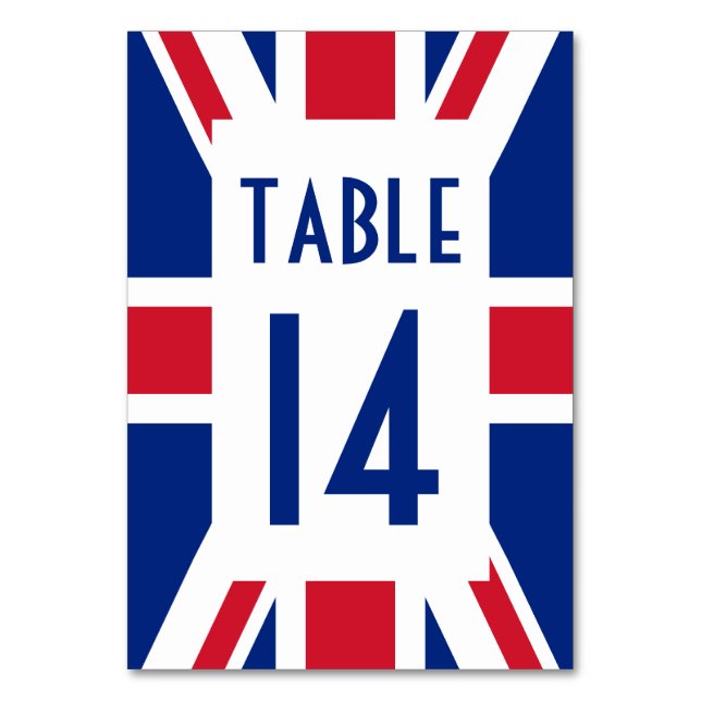 Numeração De Mesa Retângulo Branco Union Jack Numerado (Frente)
