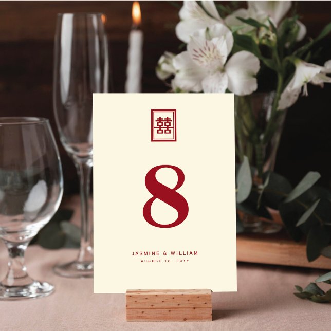 Numeração De Mesa Retângulo Clássico Dupla Felicidade Casamento Chin (Criador carregado)
