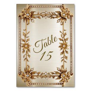 Numeração De Mesa Retângulo de Ornamentado Dourado de Casamento Flor