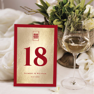 Numeração De Mesa Retângulo Simples Casamento Chinês Ouro Xi Duplo