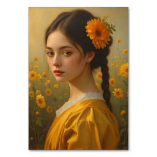 Numeração De Mesa Retrato de Menina Elegante Entre Girassóis