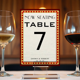 Numeração De Mesa Retro Cinema Theater - Sinal de Casamento Vermelho