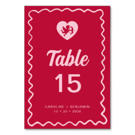 Numeração De Mesa Retro Fun Wavy Frame Red Pink Cupid Wedding