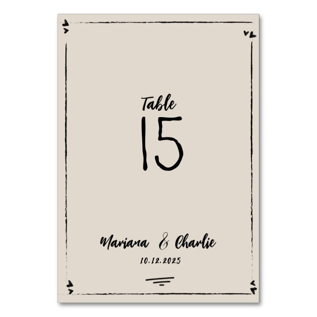 Numeração De Mesa Retro Grey Hand Drawn Illustrated Wedding (Frente)