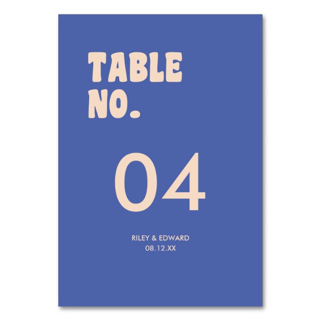 Numeração De Mesa Retro Modern Bold Typography Dark Blue Wedding (Frente)
