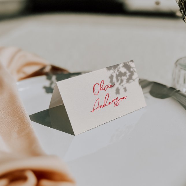 Numeração De Mesa Retro Red Hand Written Whimsy Wedding Place Cards (Criador carregado)