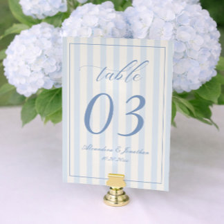 Numeração De Mesa Retro Striped White and Blue Wedding Table Number