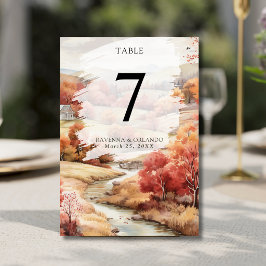 Numeração De Mesa Rio Vermelho de Outono Floresta Casamento de Outon