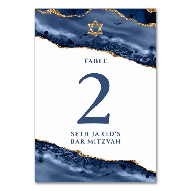 Numeração De Mesa Rocha marinho Azul e Ágate Dourado (Frente)