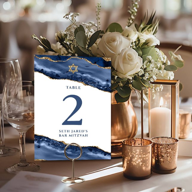 Numeração De Mesa Rochagemada de Ágata Azul Marinho e Dourado (Criador carregado)