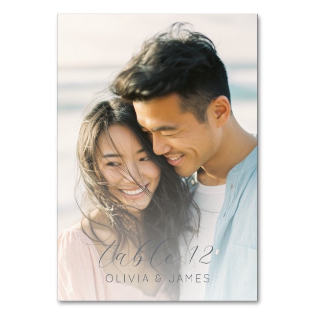 Numeração De Mesa Romantic Blue Minimalist Photo (Verso)