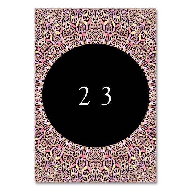 Numeração De Mesa Romântica Geométrica Mandala Cor-de-rosa macio (Frente)