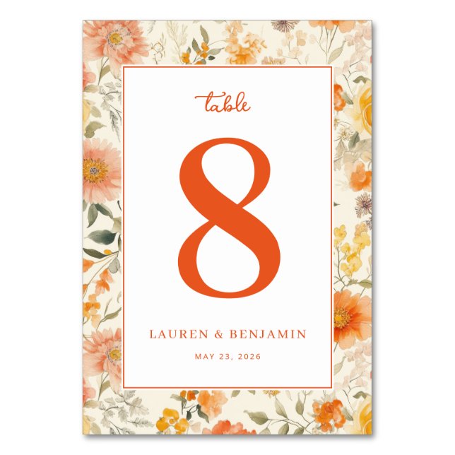 Numeração De Mesa Romântico Coral Floral (Frente)