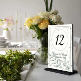 Numeração De Mesa Romântico Elegante Folhas Verdes