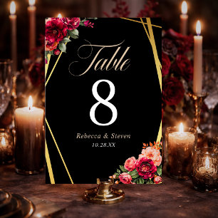Numeração De Mesa Romântico floral elegante vermelho preto sombrio