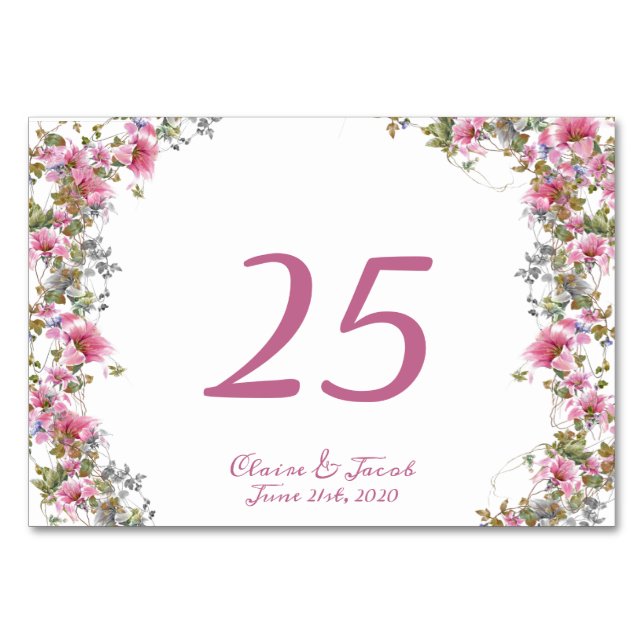 Numeração De Mesa Rompante Rosa Floral Aquarela Script (Frente)