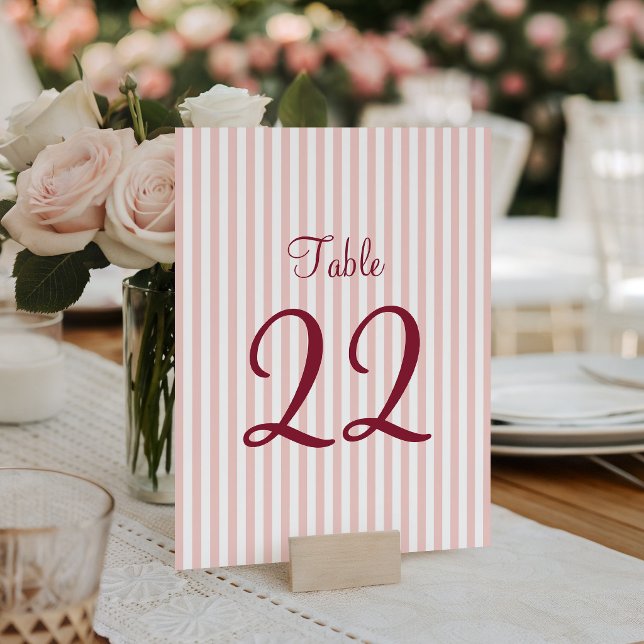 Numeração De Mesa Rosa Bege e Listras Brancas (Blush Pink and White Stripes Table Number)