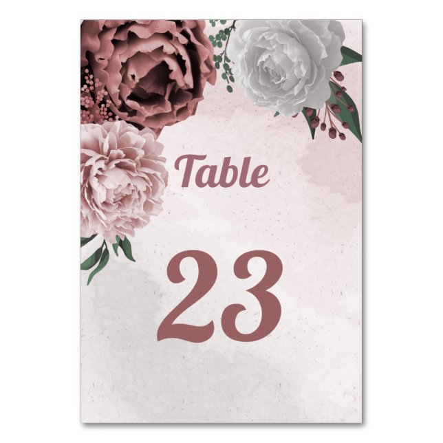 Numeração De Mesa rosa canela floral branco rosa (Frente)