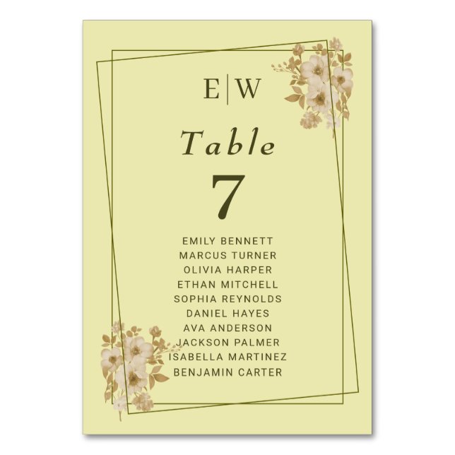 Numeração De Mesa Rosa - Casamento Amarelo Celestial Monograma (Frente)